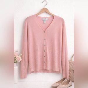 Joseph A 1990s Soft Pink V-Neck Button Cardigan Sz S (Read Description)